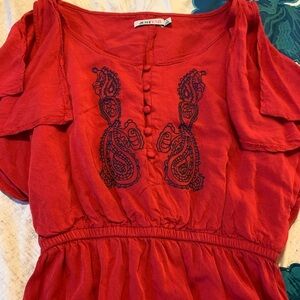 Just Fab red‎ dress with blue embroidery